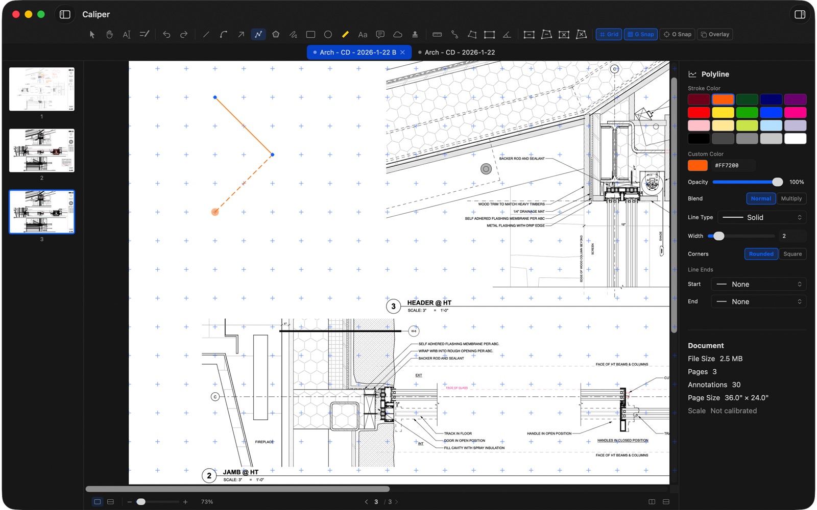 Grid overlay on a drawing