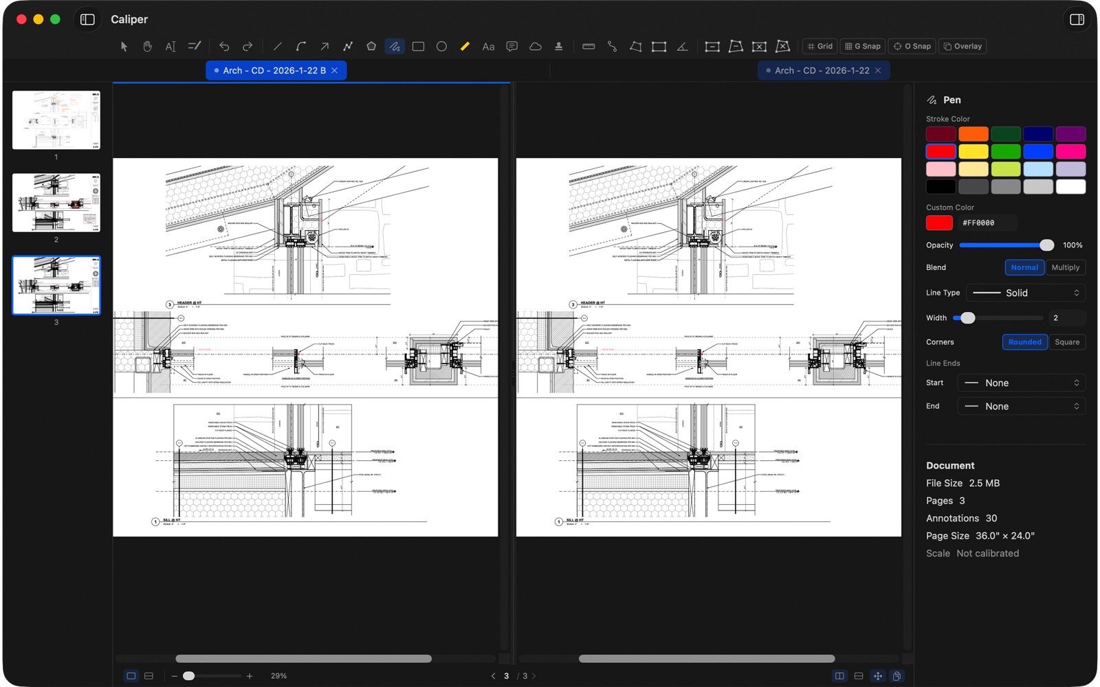 Synced split view of two documents